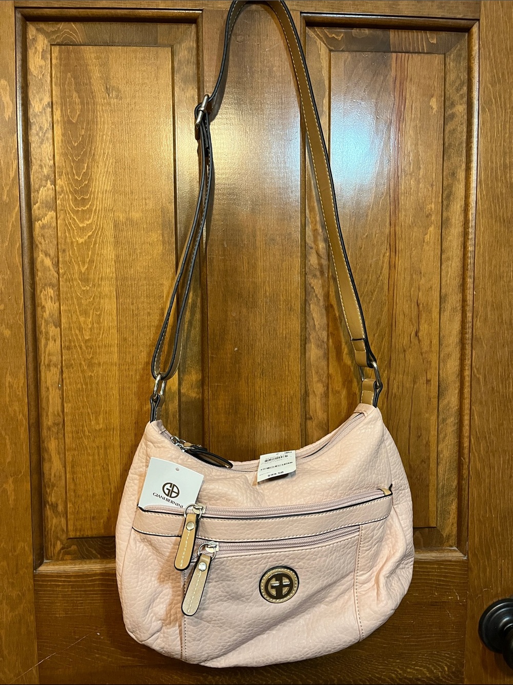 Giani Bernini Blush Pink Pebbled Leather Shoulder Bag with Brown Strap